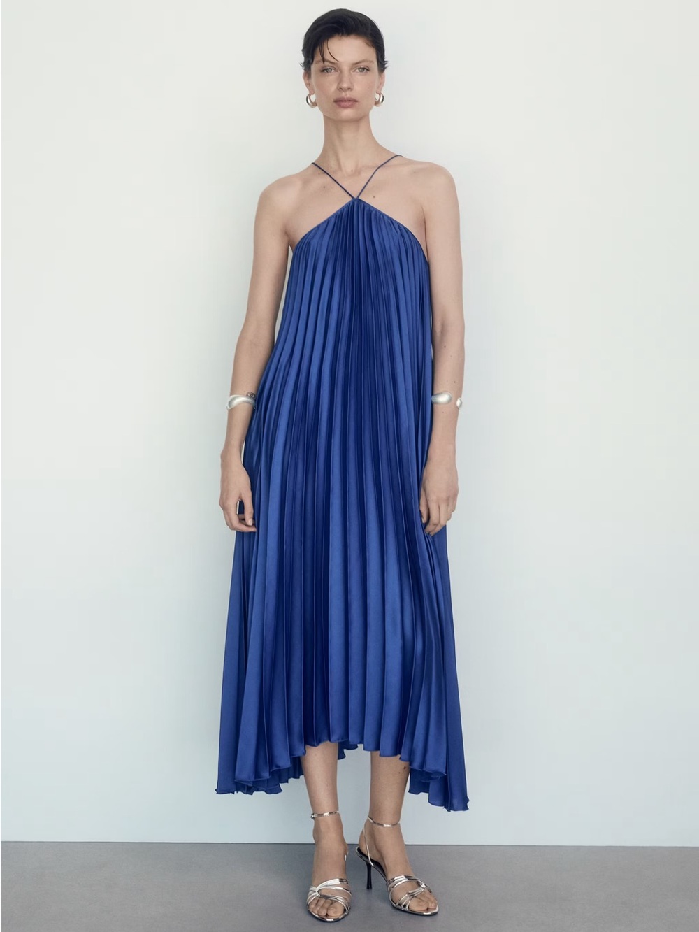 MANGO Pleated Halter Neck Dress